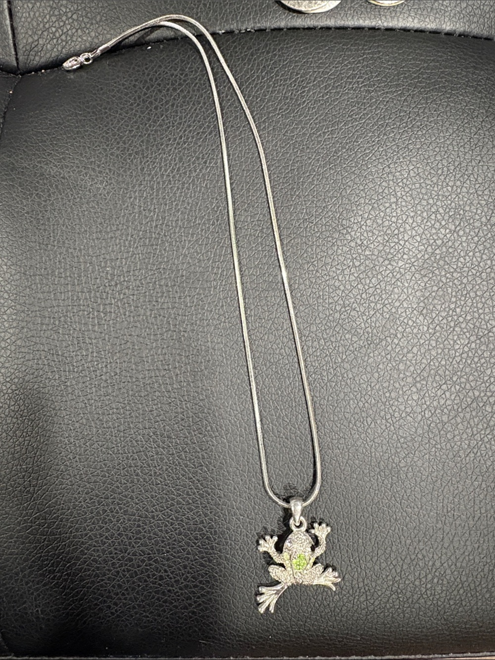 Silver-tone Frog Pendant Necklace with Green Accent
